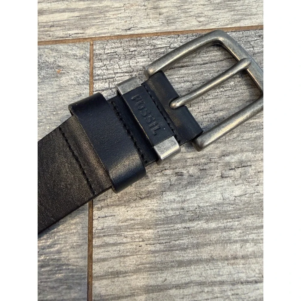 Fossil Jay Genuine Leather Belt 38 Black MB136100138 Single Prong Buckle Mens